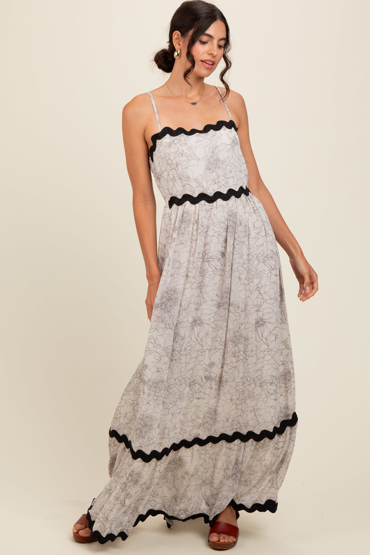 Ivory Floral Contrast Trim Maternity Maxi Dress