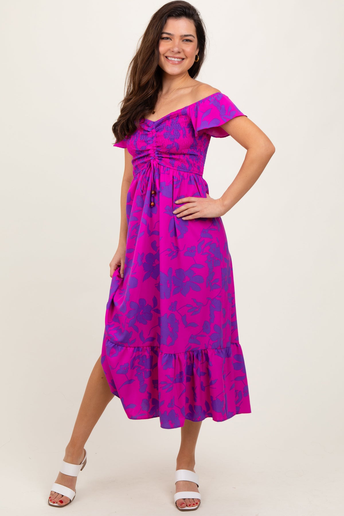 Magenta Multi Smocked Top Maternity Maxi Dress