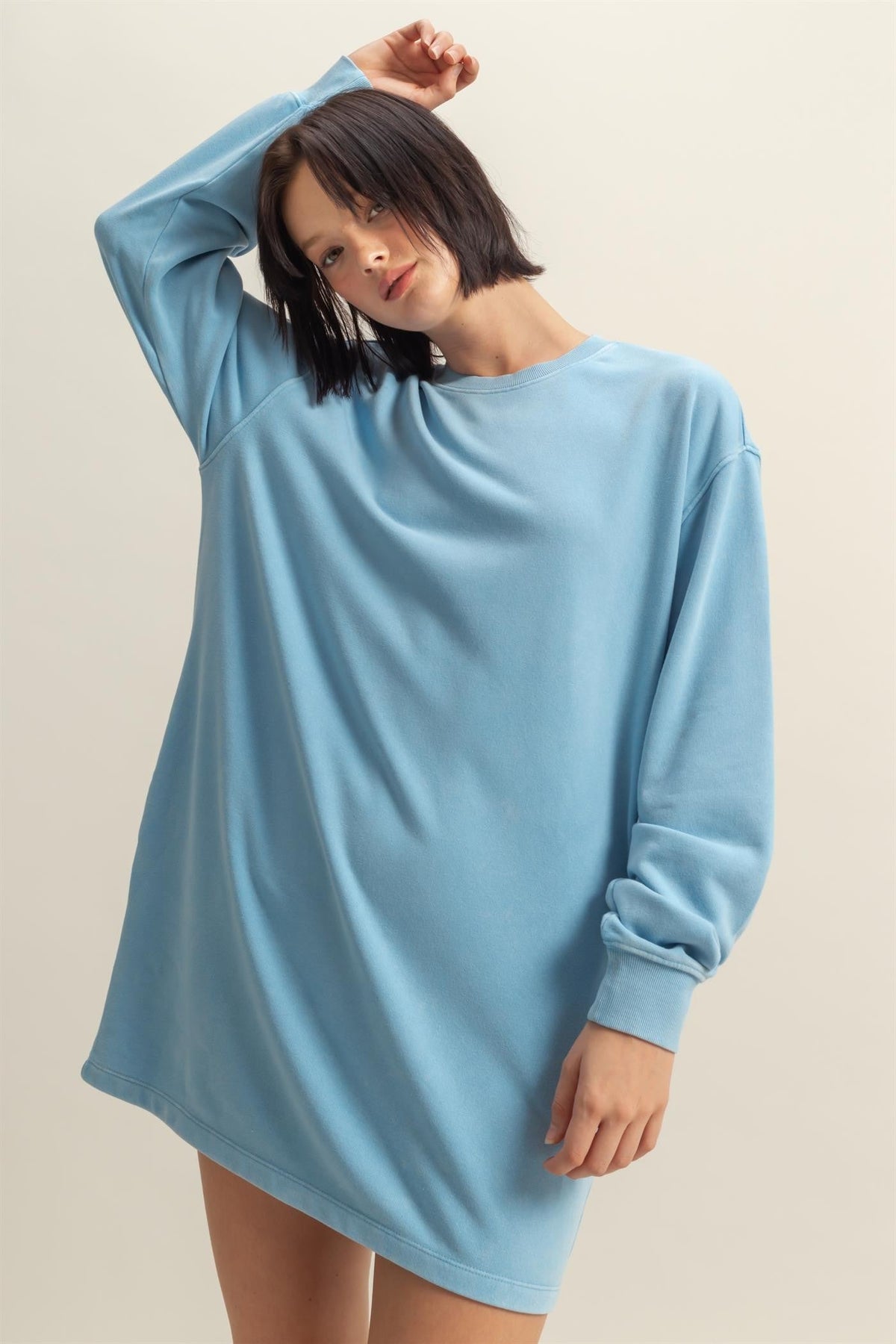 Blue Long Sleeve Oversized Sweatshirt Maternity Mini Dress