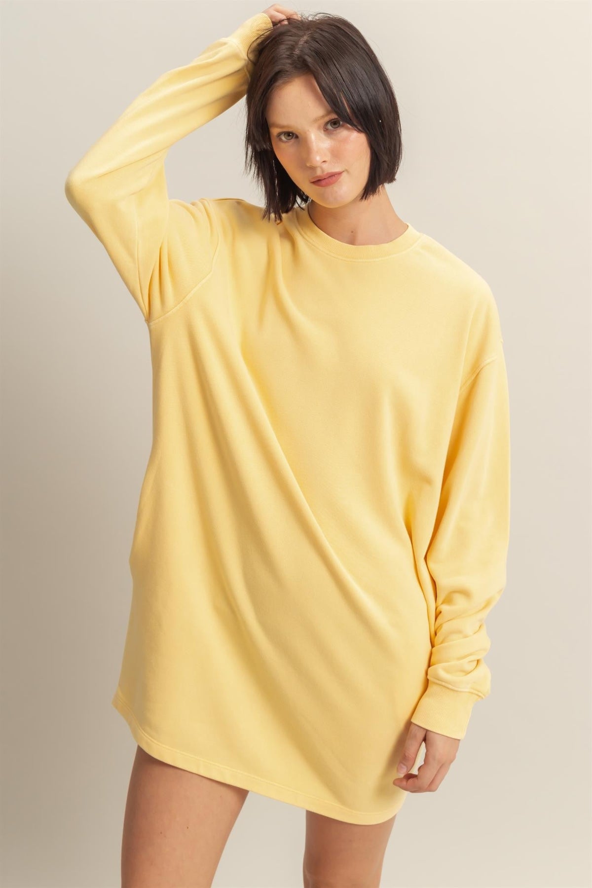 Yellow Long Sleeve Oversized Sweatshirt Maternity Mini Dress
