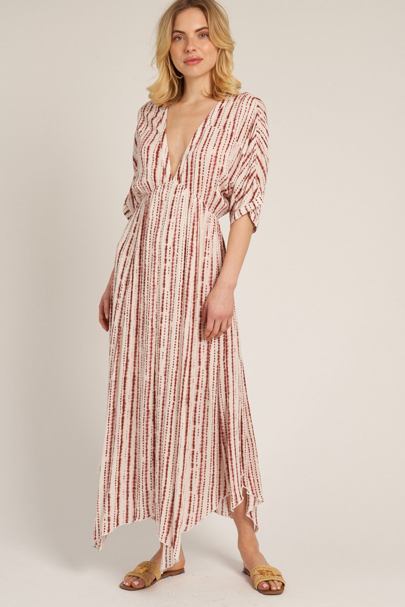 Rust Printed Deep V-Neck Maternity Midi Dress