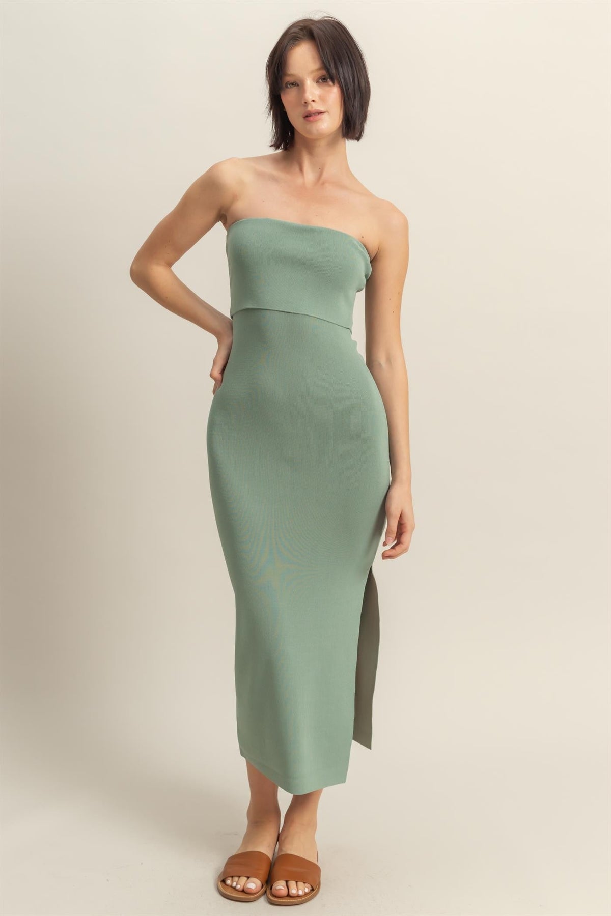Sage Strapless Fitted Maternity Maxi Dress
