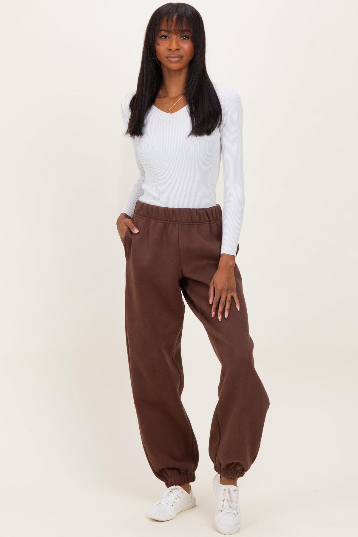 Brown Fleece Maternity Sweatpants