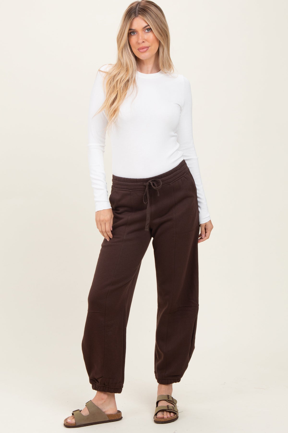 Brown Multi Seam Fleece Maternity Sweatpants