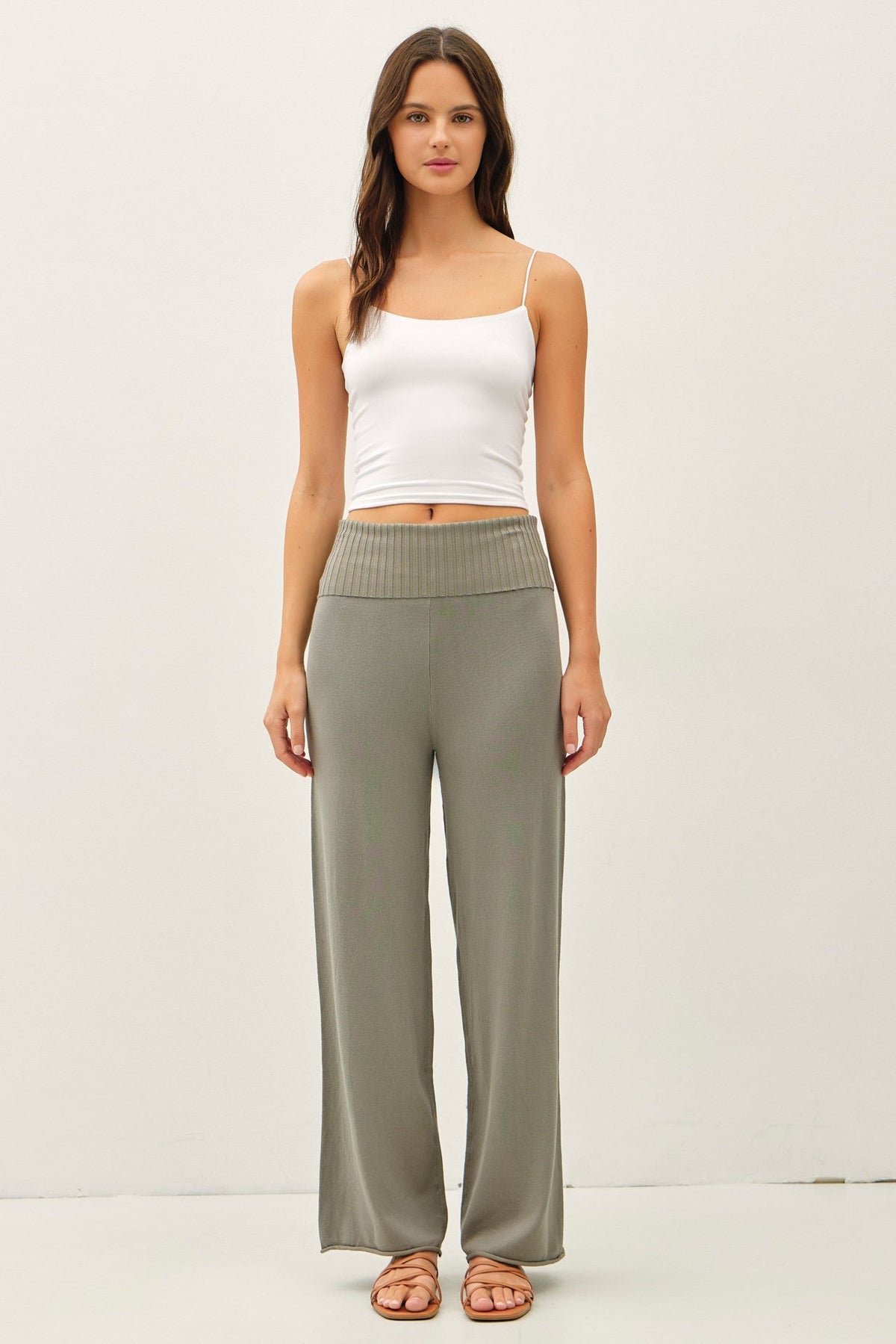Olive Ribbed Knit Foldover Waist Maternity Pants