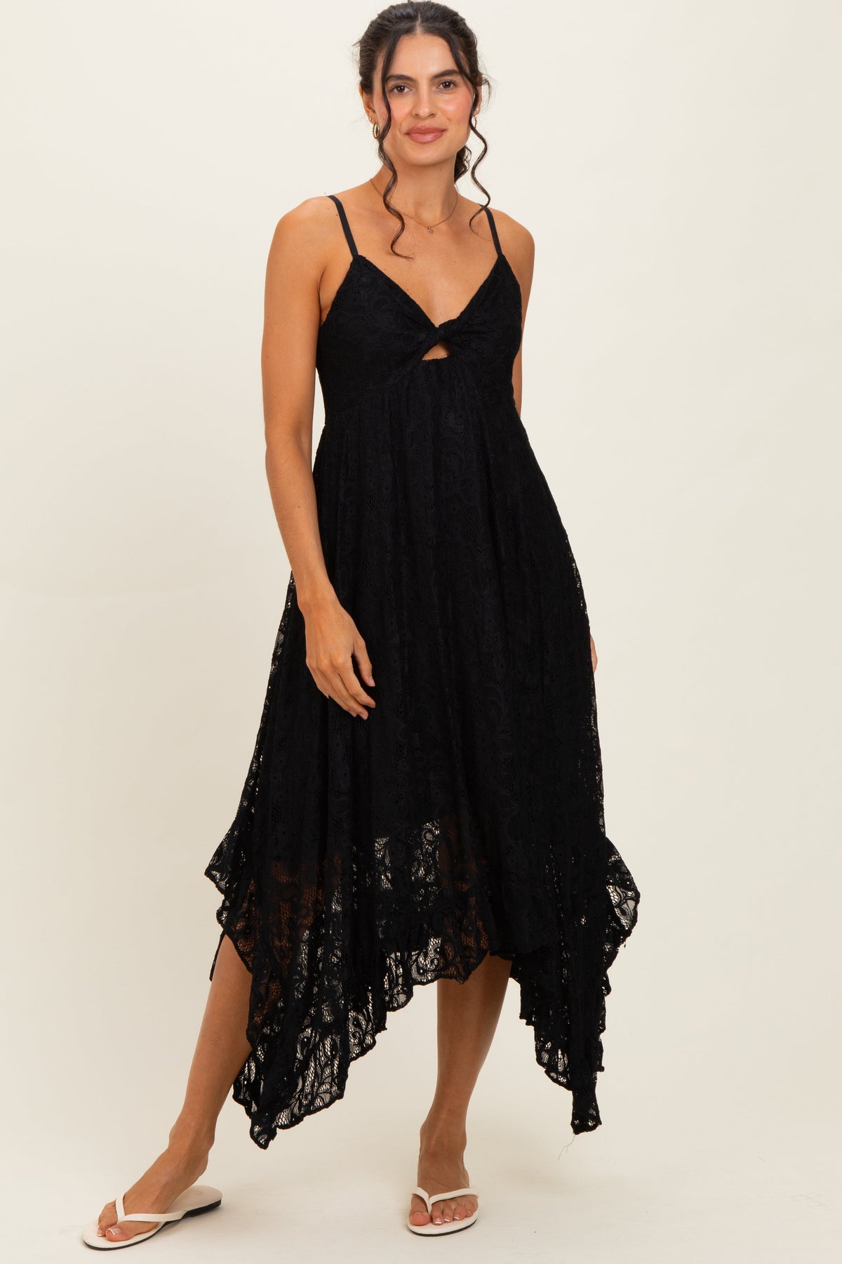 Black Twist Front Lace Maternity Maxi Dress
