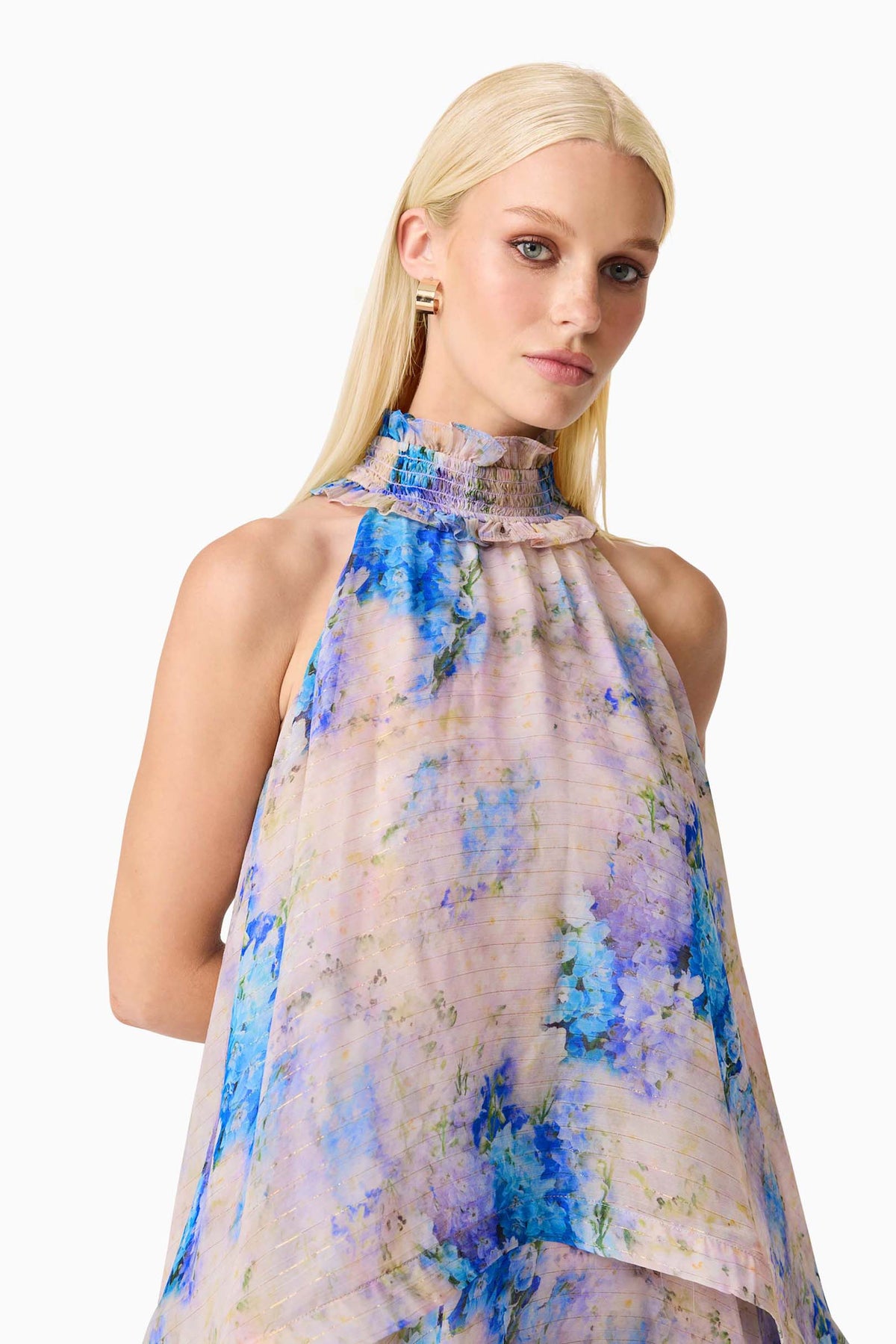 Briony Tiered Gown in Pink & Blue Floral