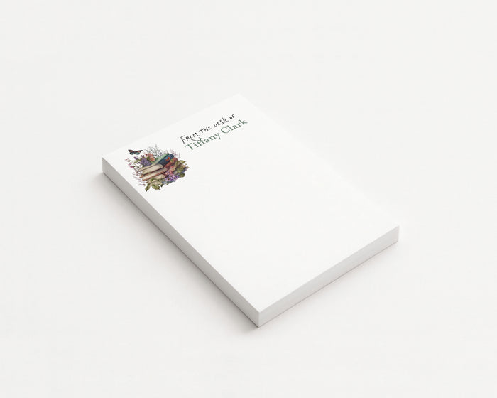 Flowers and Books with Butterfly Personalized Blank Notepad