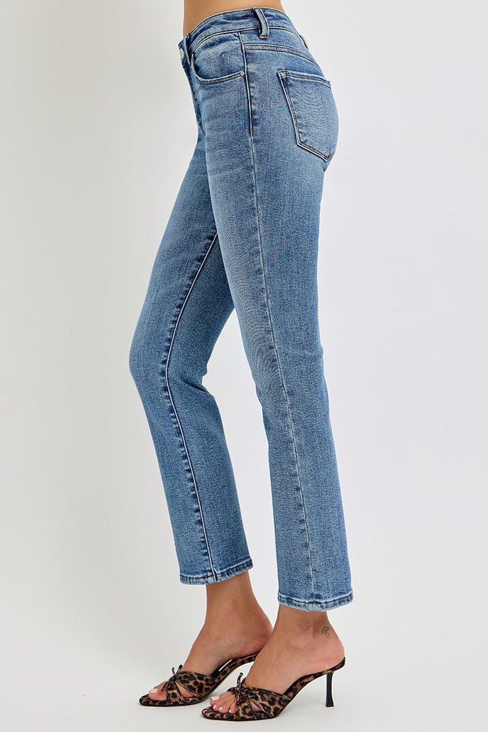 Lila Mid Rise Ankle Straight Slim Jeans