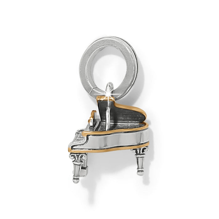 Brighton grand piano charm with two-tone silver and gold finish and silver loop on a white background