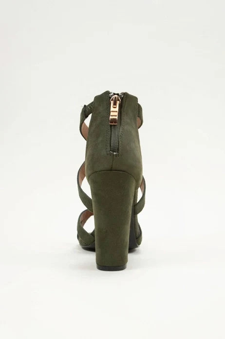 Rita Olive Strappy Heeled Sandal Shoe