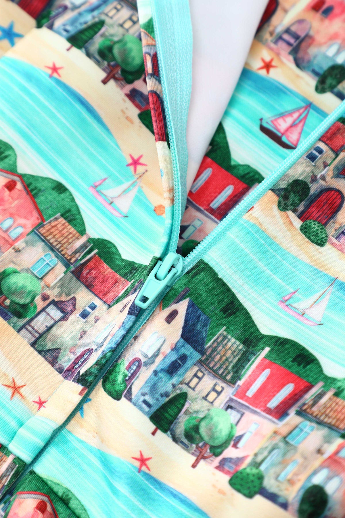 Amanda Seaside Village Print Flared Dress