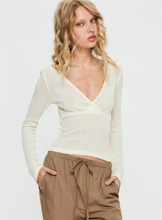 Cassidey Cross Front Long Sleeve Top Cream