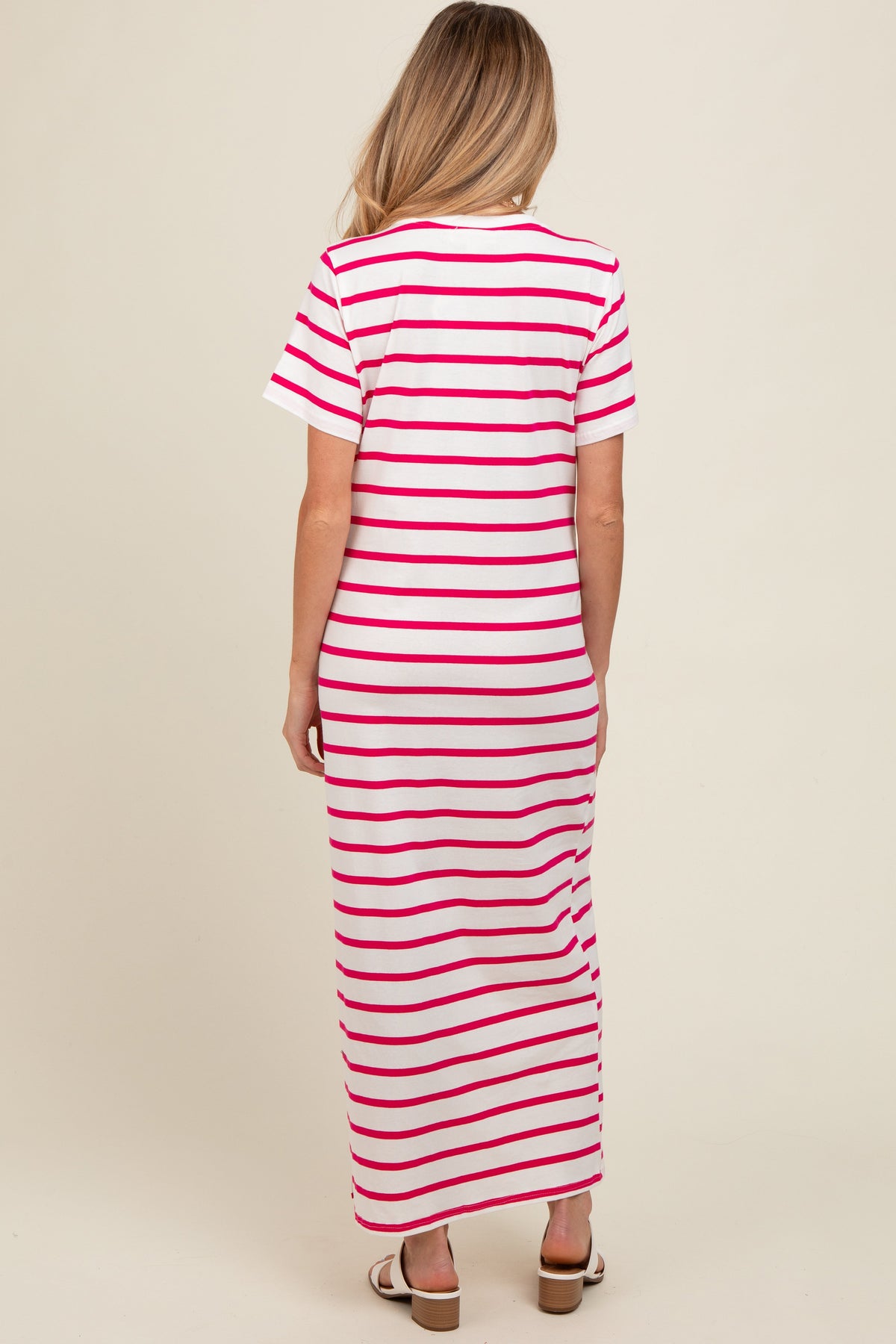 Fuchsia Striped Side Slit Maternity Maxi Dress