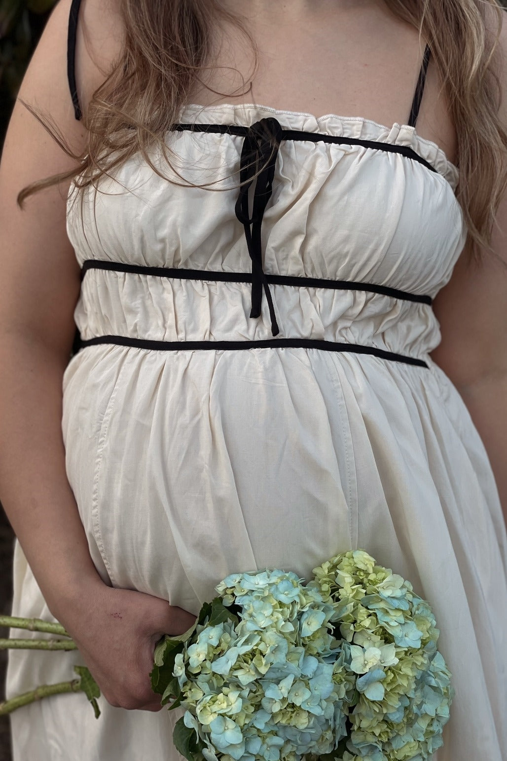 Cream Contrast Ribbon Trim Maternity Maxi Dress