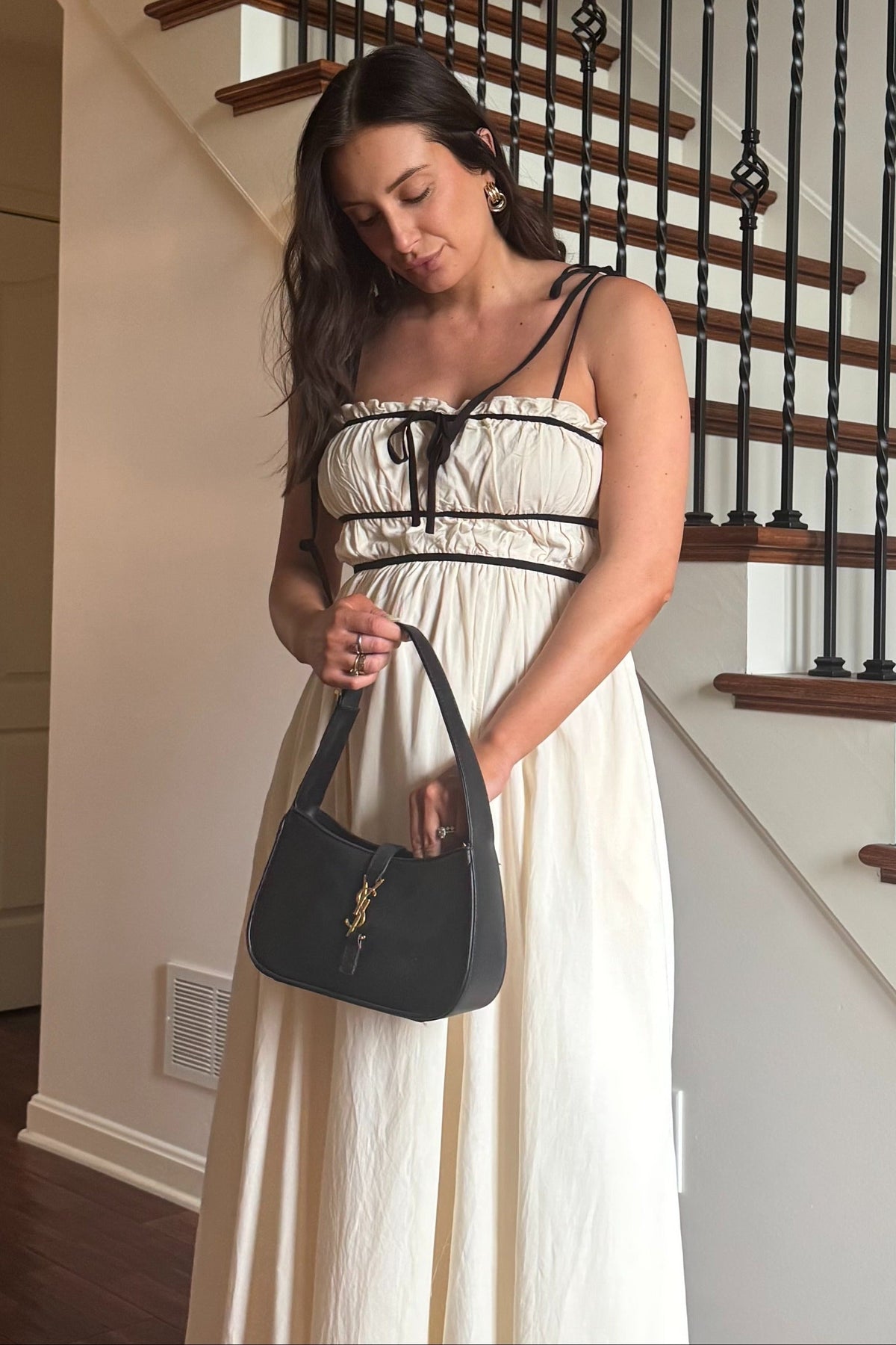 Cream Contrast Ribbon Trim Maternity Maxi Dress