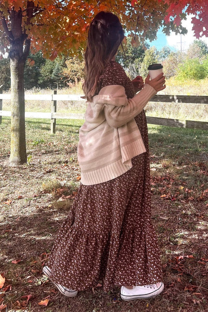 Mocha Floral Pleated Bodice Maternity Maxi Dress