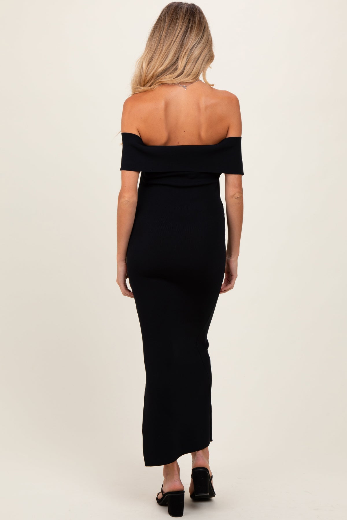 Black Bow Detail Off Shoulder Side Slit Maternity Midi Dress