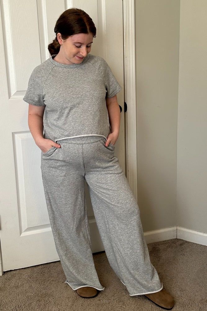 Heather Grey Basic Tee And Wide Leg Pant Maternity Set