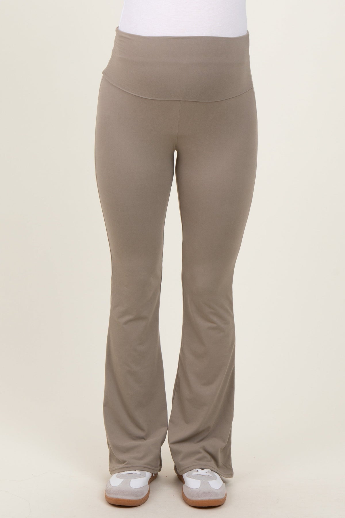 Light Olive Fold Over Waistband Maternity Flared Pants