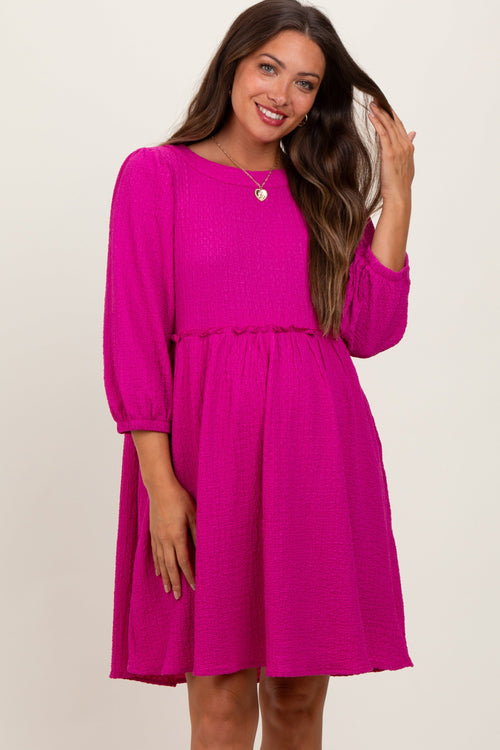 Magenta Knit Ruffle Trim Maternity Dress
