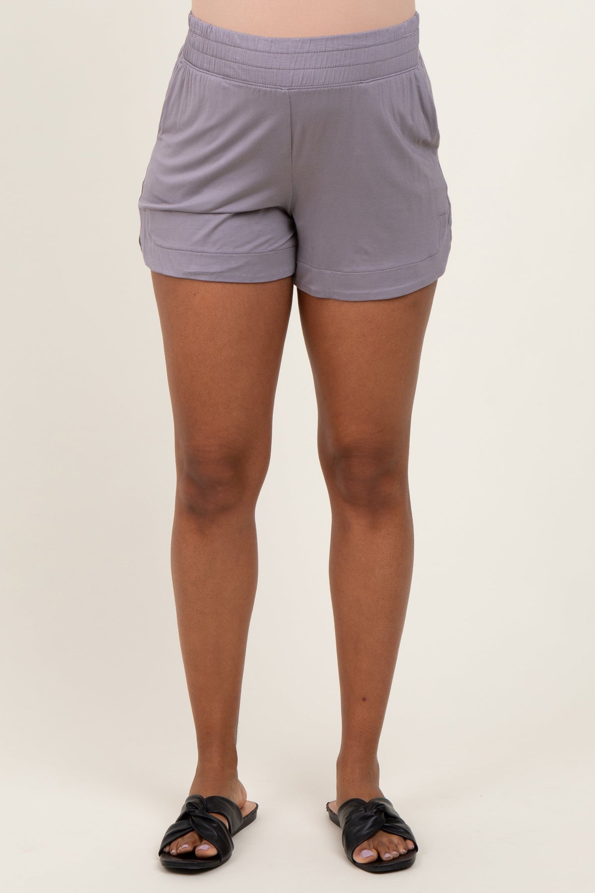 Taupe Basic Rounded Hem Maternity Shorts