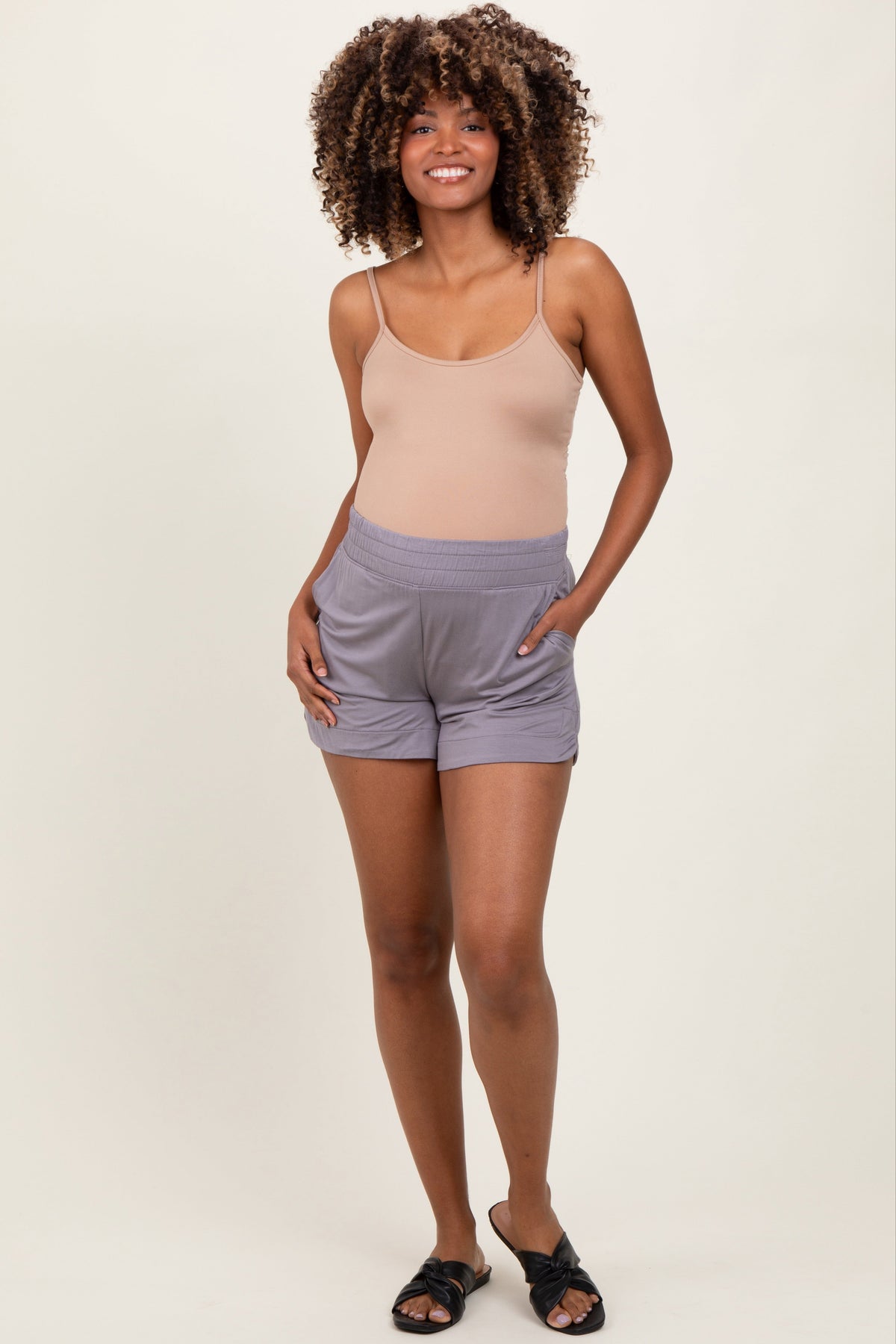 Taupe Basic Rounded Hem Maternity Shorts