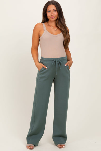 Light Teal Straight Leg Drawstring Maternity Sweatpants