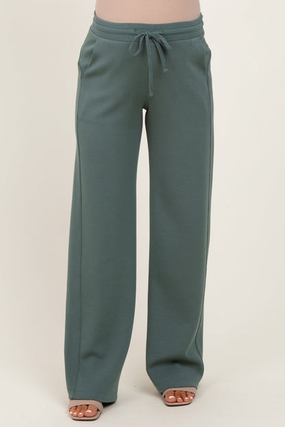 Light Teal Straight Leg Drawstring Maternity Sweatpants