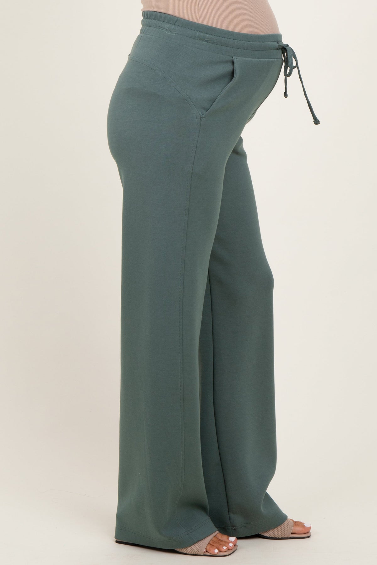 Light Teal Straight Leg Drawstring Maternity Sweatpants