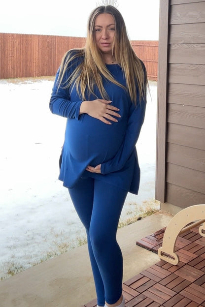 Navy Brushed Knit Maternity Oversized Top and Legging Set