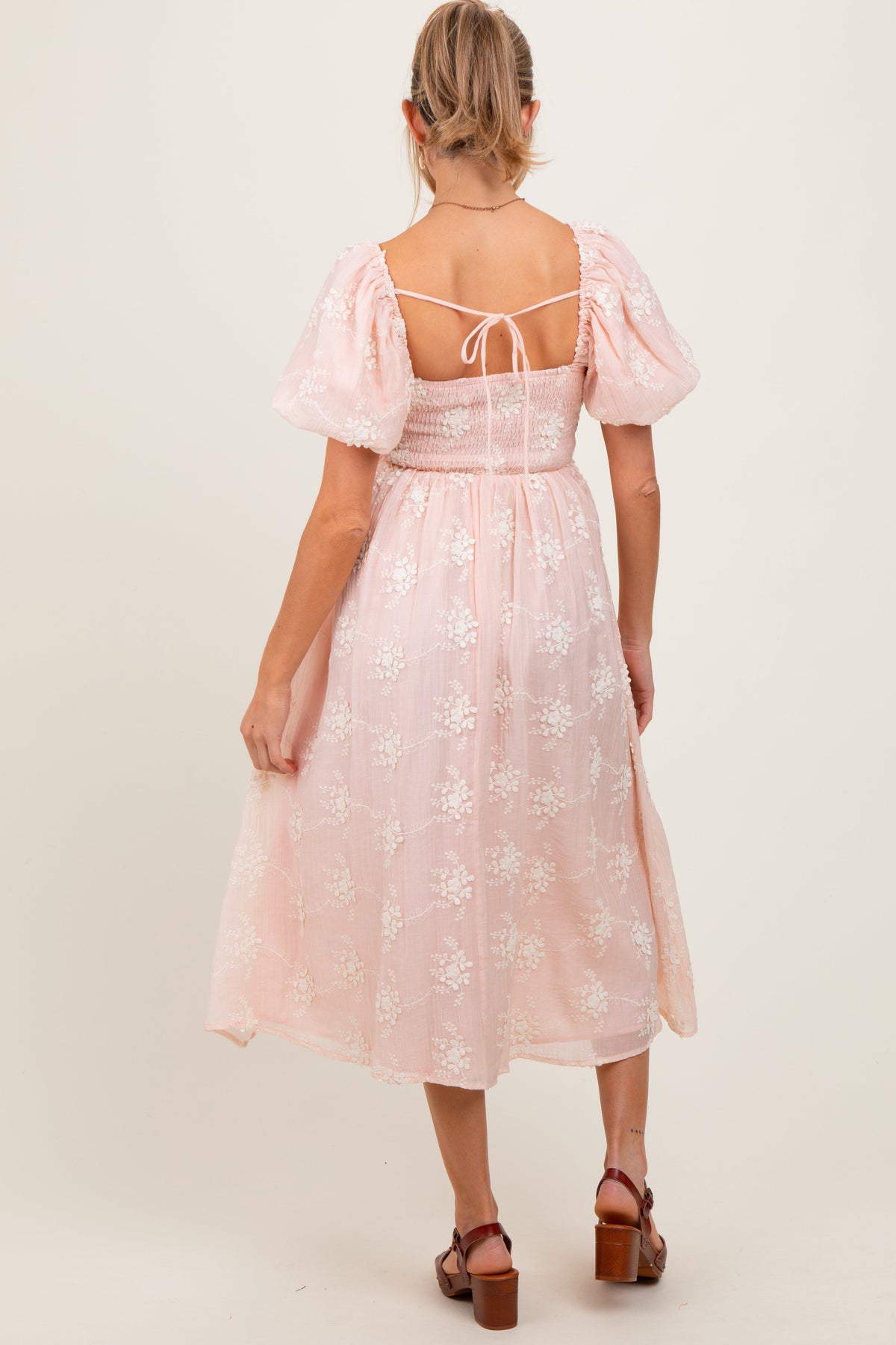 Pink Textured Maternity Midi Dress