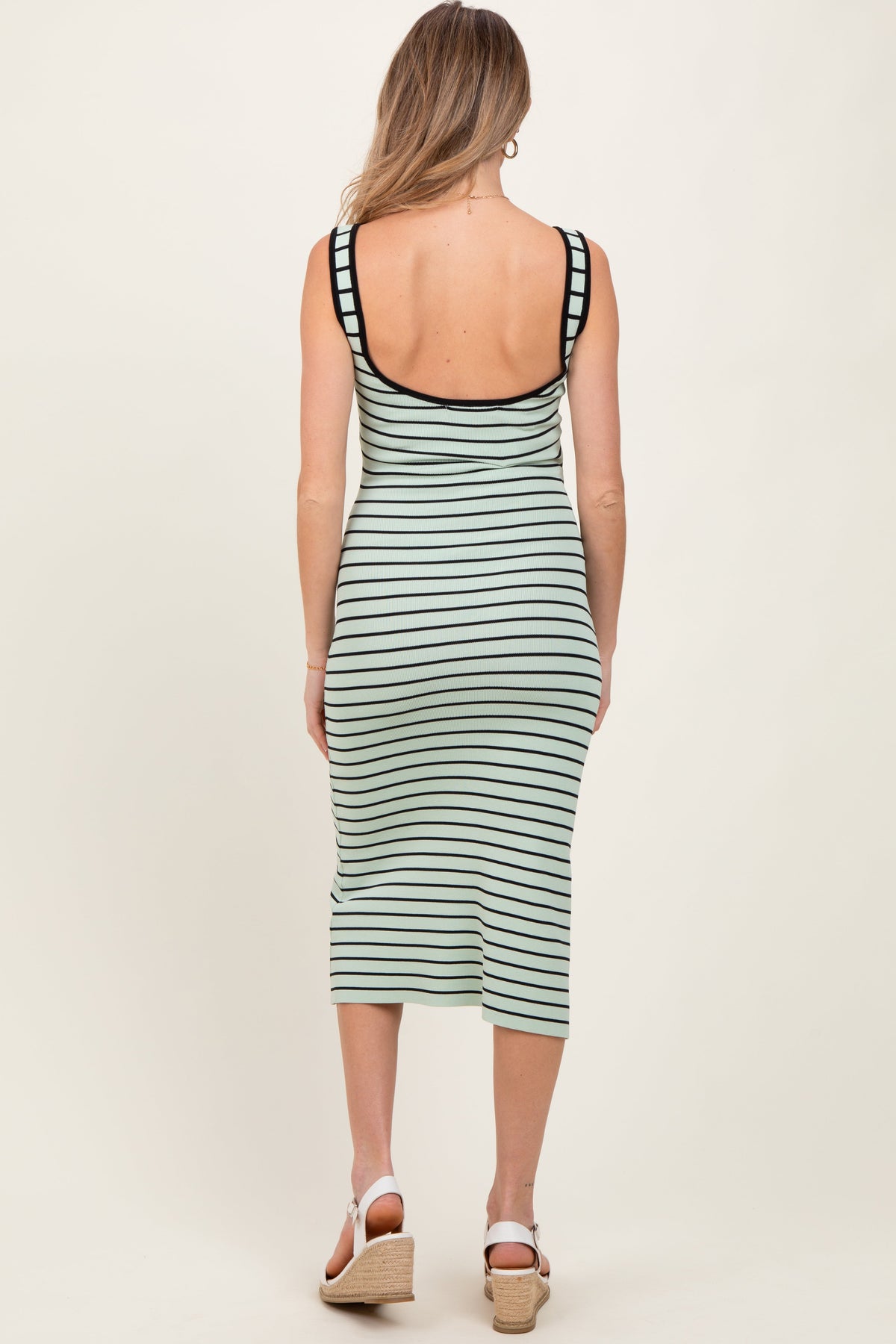 Mint Striped Knit Square Neck Maternity Midi Dress