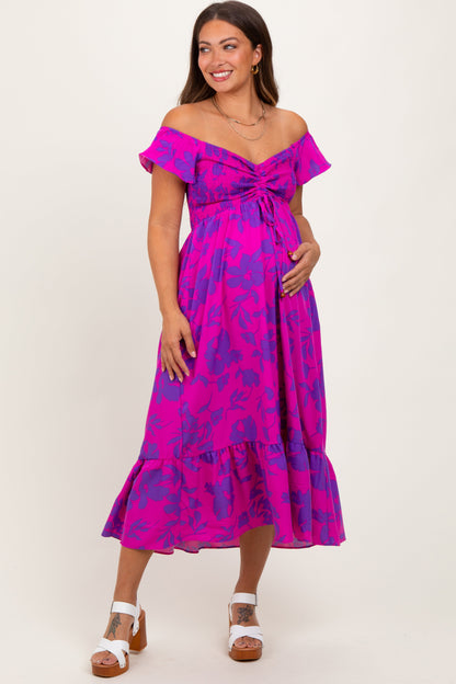 Magenta Multi Smocked Top Maternity Maxi Dress
