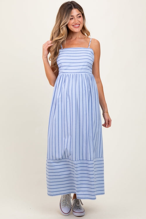 Light Blue Striped Sleeveless Maternity Maxi Dress