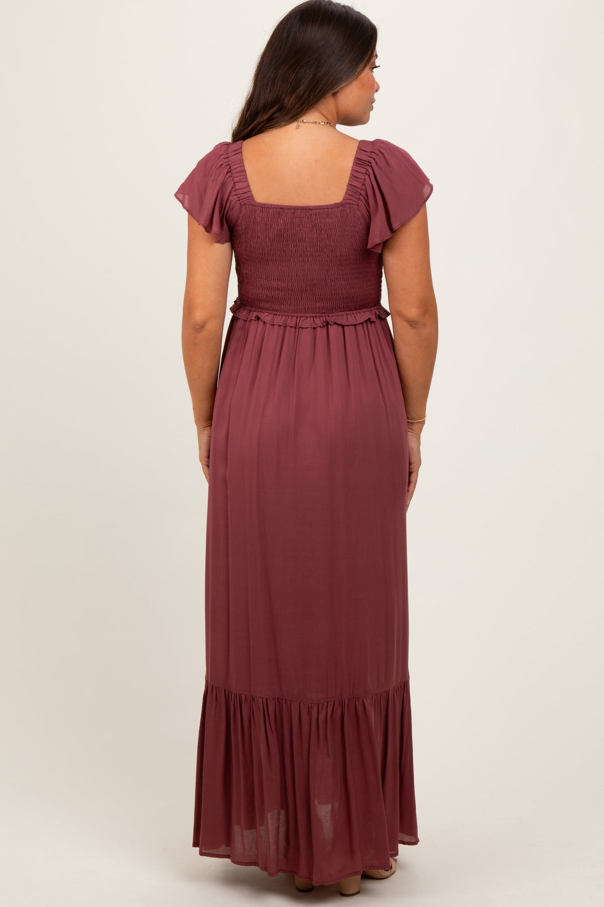 Burgundy Smocked Top Woven Maternity Maxi Dress