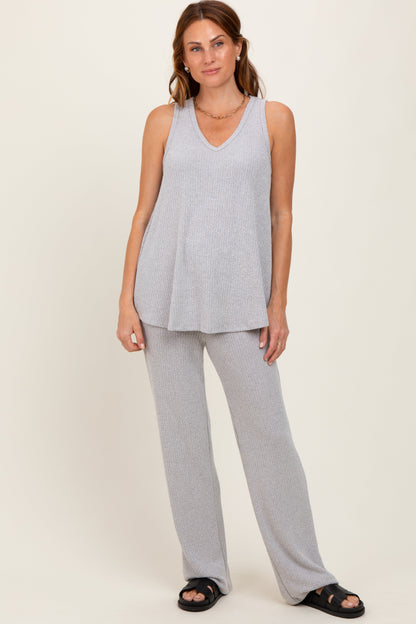 Heather Grey Rib Knit Tank and Pant Maternity Set
