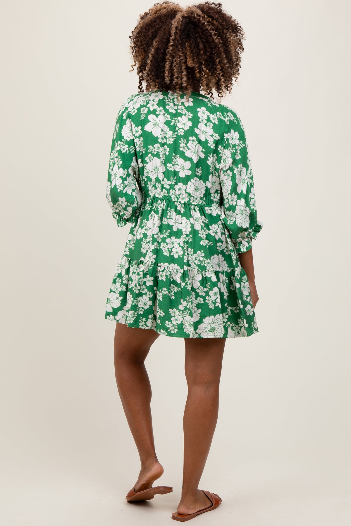 Green Floral Deep V-Neck Maternity Mini Dress