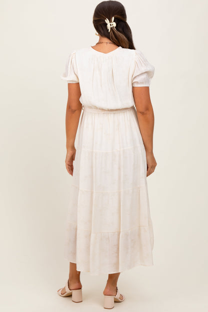 Cream Split Neckline Tiered Maternity Midi Dress