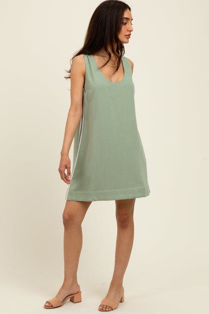 Light Olive Sleeveless Striped A-Line Maternity Mini Dress