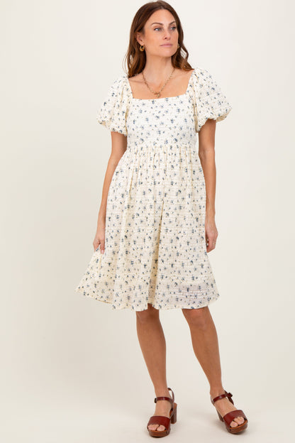 Cream Textured Knit Square Neck Maternity Midi Dress