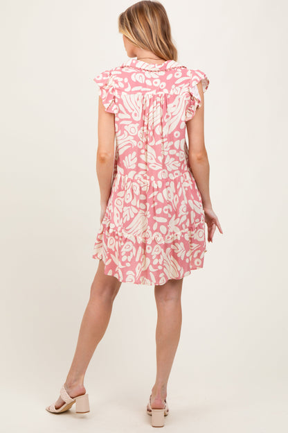 Pink Abstract Print Ruffle Hem Maternity Mini Dress