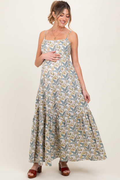 White Floral Tie Back Cutout Maternity Maxi Dress