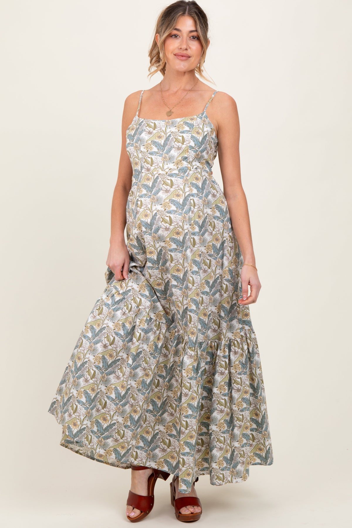 White Floral Tie Back Cutout Maternity Maxi Dress