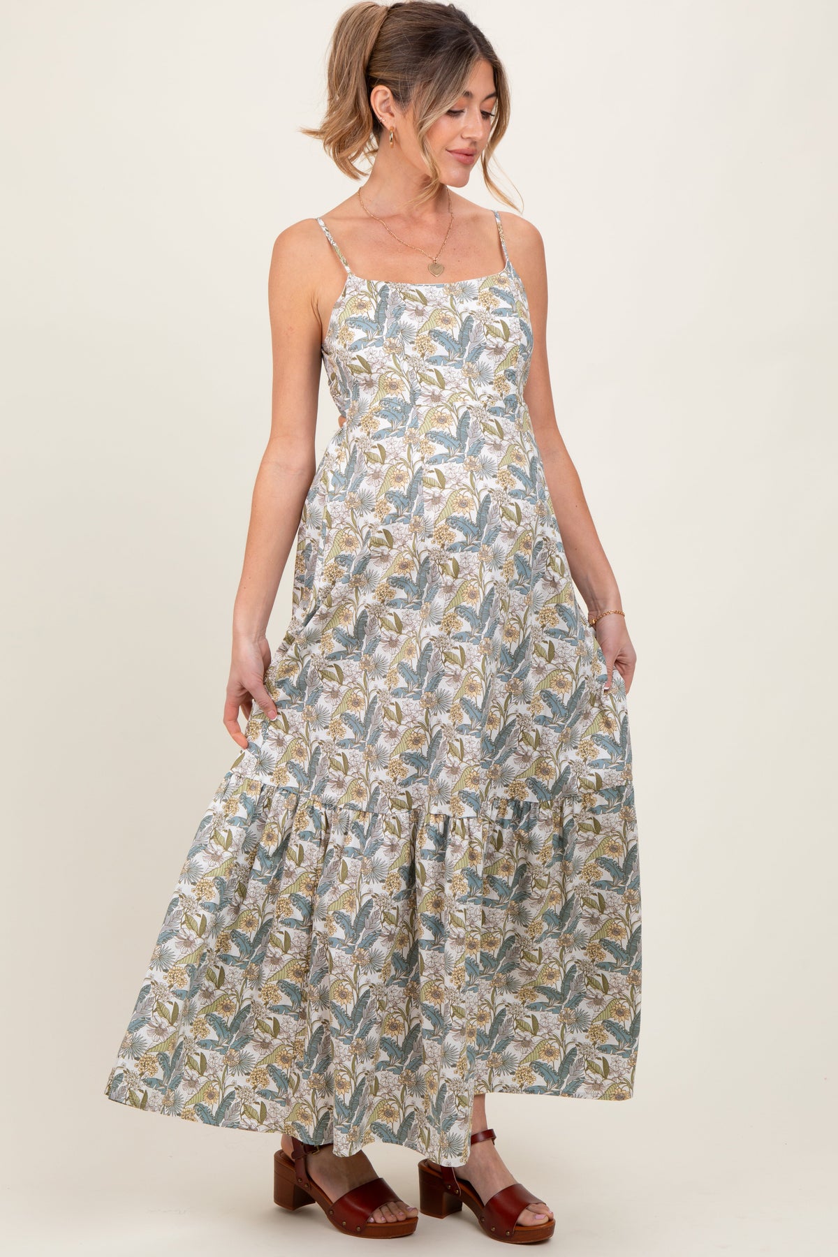 White Floral Tie Back Cutout Maternity Maxi Dress