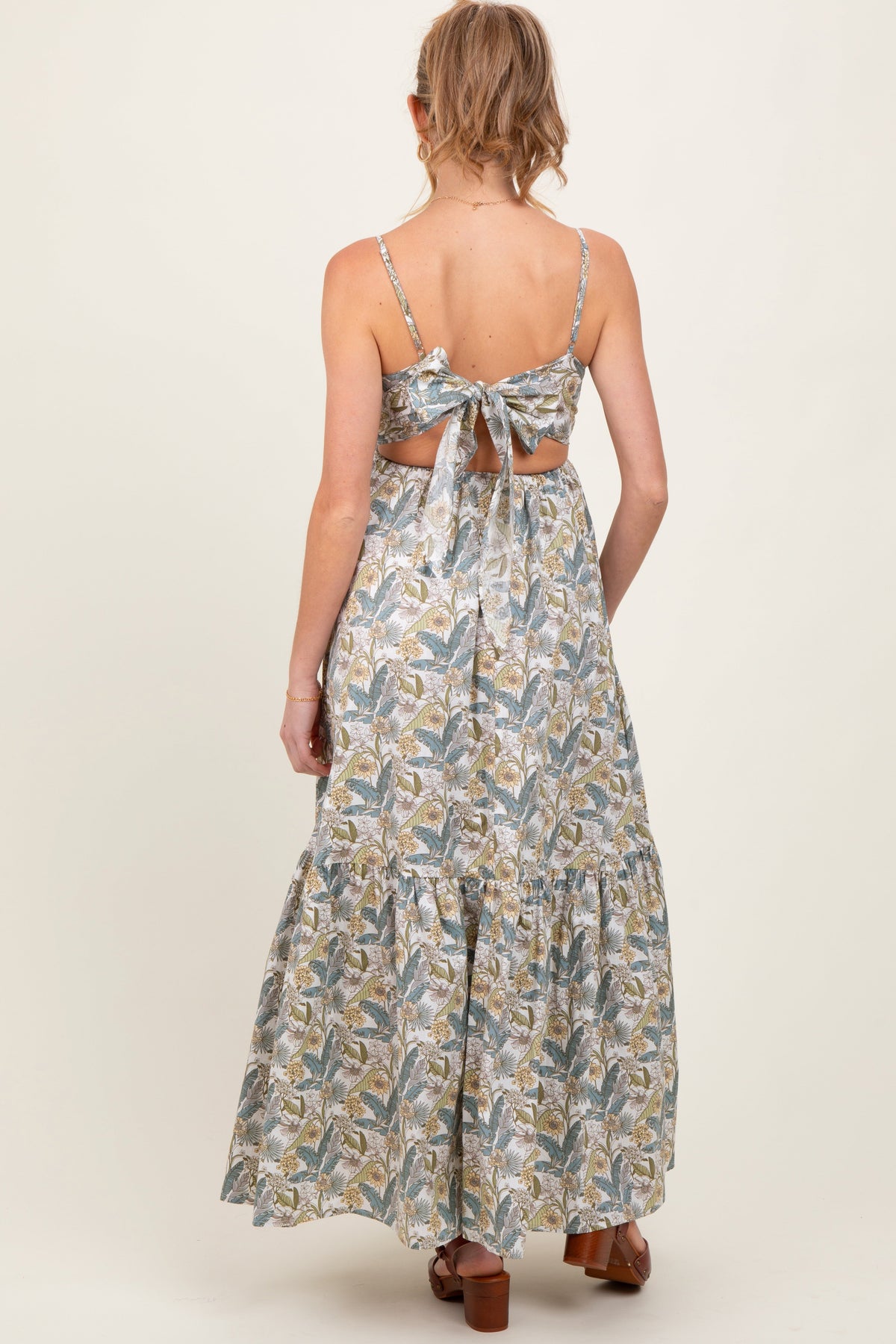 White Floral Tie Back Cutout Maternity Maxi Dress
