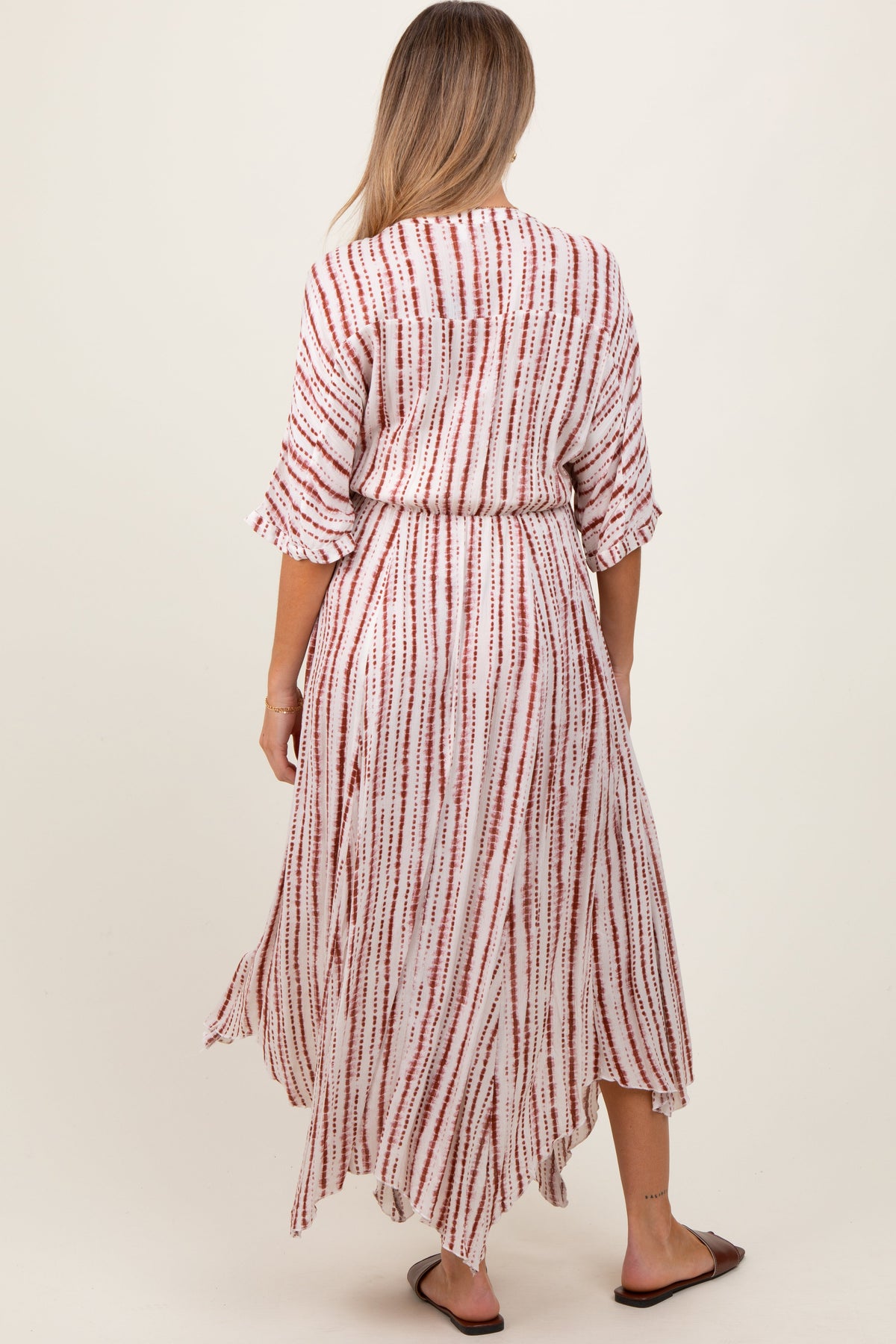Rust Printed Deep V-Neck Maternity Midi Dress