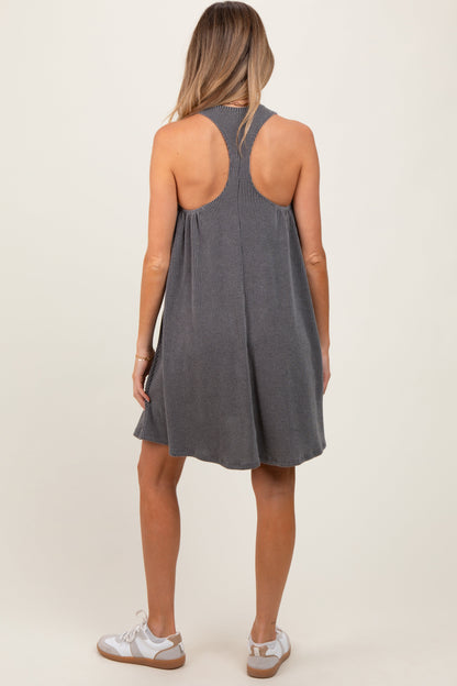 Charcoal Ribbed Sleeveless Open Back Maternity Midi Dress