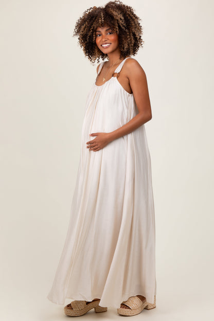 Cream O-Ring Strap Scoop Back Maternity Maxi Dress