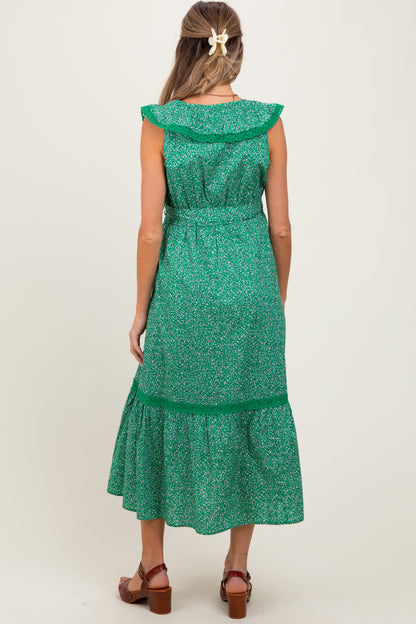 Green Ruffled Floral Cotton Maternity Maxi Dress